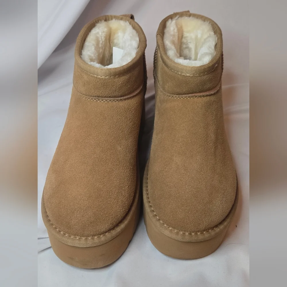 Project Cloud Huggy Leather Suede Women's Tan Platform Ankle Boots